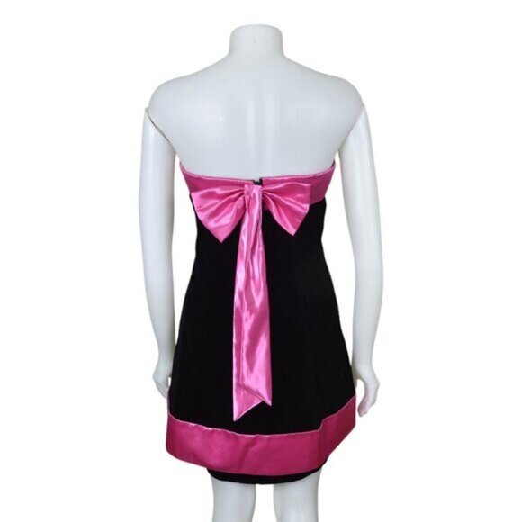 Vintage Y2K Liliane H Paris Velvet Dress Pink Satin Bow Strapless Size 8 - Picture 5 of 11